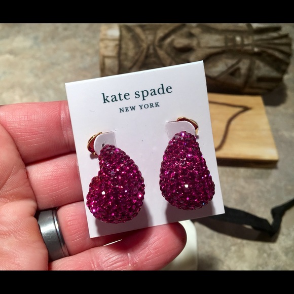 kate spade Jewelry - Kate Spade Pink Pave Crystal Wide Resin Hoops